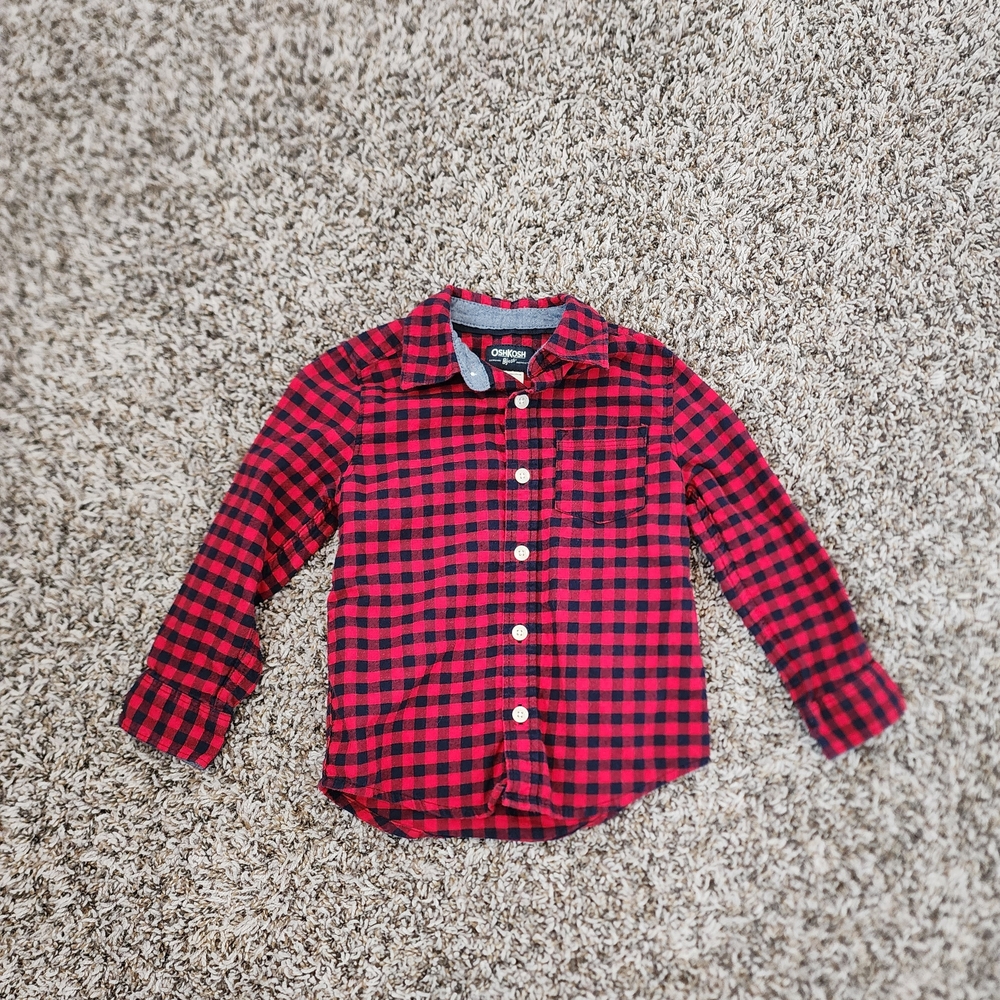 OshKosh B'gosh Red and Navy Plaid Button Down Shirt